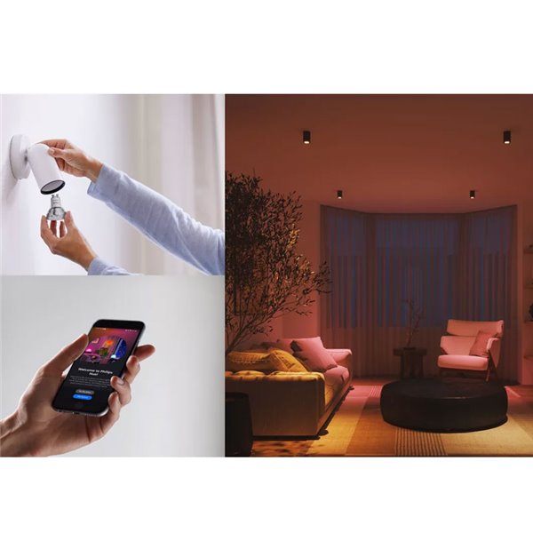 Kit Inicial Essencial com 3 Lâmpadas LED Inteligentes GU10 345Lm 3W (Branca e Colorida) + Hue Bridge + Interruptor Dimmer