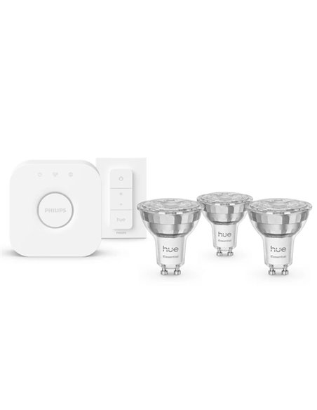 Pack 3 bombillas LED inteligentes STARTER KIT ESSENTIAL GU10 345Lm 3W, White & Color + Hue Bridge + Dimmer switch