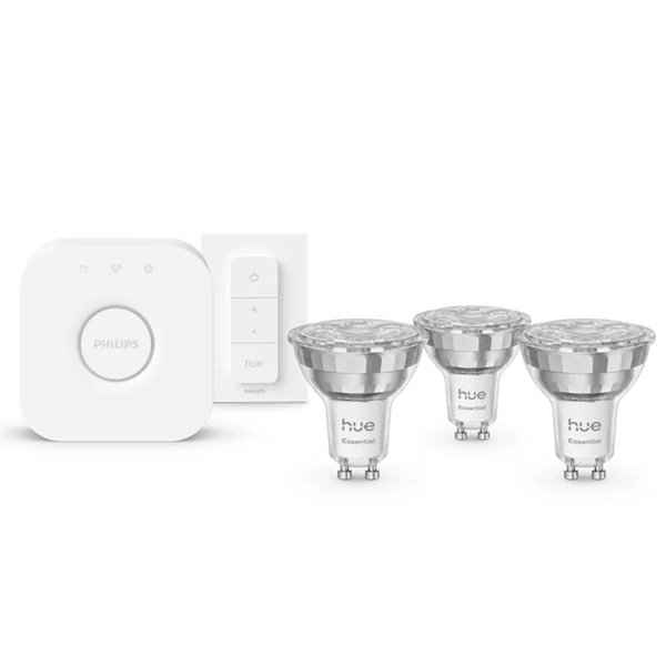 Pack 3 bombillas LED inteligentes STARTER KIT ESSENTIAL GU10 345Lm 3W, White & Color + Hue Bridge + Dimmer switch