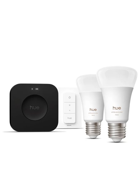 Kit de inicio 2 bombillas LED inteligentes Philips Hue WCA A60 E27 1100Lm White & Color + Hue Bridge Pro + Dimmer Switch 