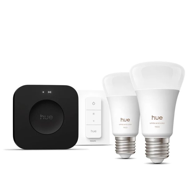 Kit de inicio 2 bombillas LED inteligentes Philips Hue WCA A60 E27 1100Lm White & Color + Hue Bridge Pro + Dimmer Switch 