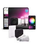 Kit de inicio 2 bombillas LED inteligentes Philips Hue WCA A60 E27 1100Lm White & Color + Hue Bridge Pro + Dimmer Switch 