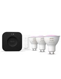 Kit de démarrage d'ampoules connectées Philips Hue WCA GU10 400 lm (3 ampoules, blanche et couleur) + pont Hue Pro + variateur