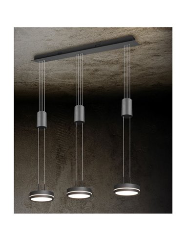 Lámpara de techo 3 luces colgantes FRANKLIN altura regulable 9W 3x 1050lm, 3000K IP20 Antracita