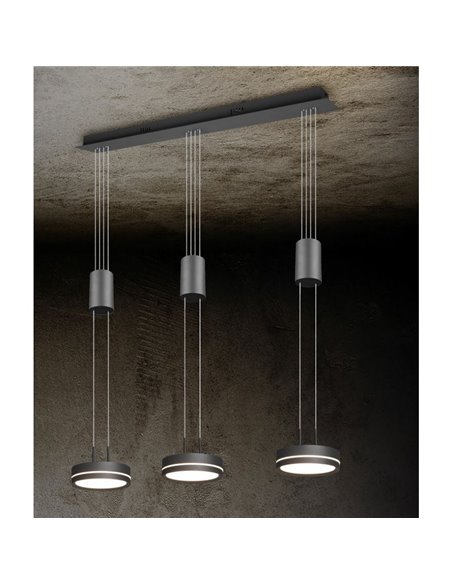 Lámpara de techo 3 luces colgantes FRANKLIN altura regulable 9W 3x 1050lm, 3000K IP20 Antracita