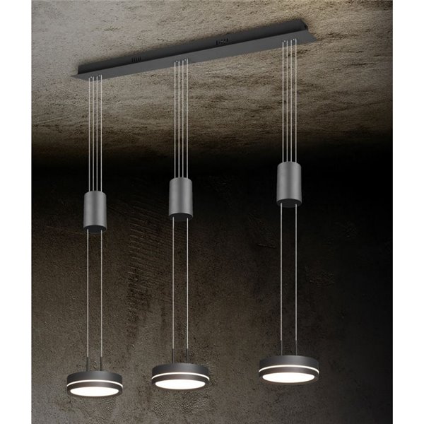 Lámpara de techo 3 luces colgantes FRANKLIN altura regulable 9W 3x 1050lm, 3000K IP20 Antracita