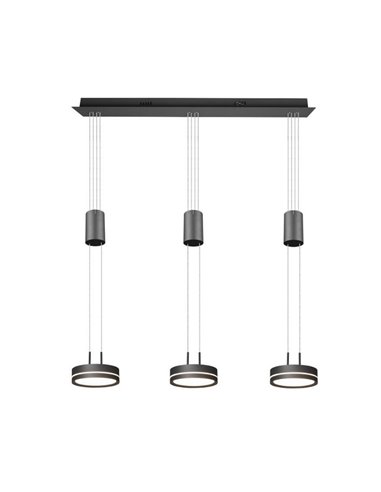 Lámpara de techo 3 luces colgantes FRANKLIN altura regulable 9W 3x 1050lm, 3000K IP20 Antracita