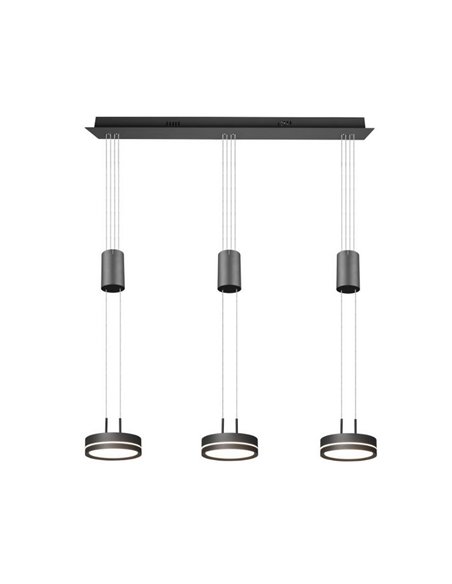 Lámpara de techo 3 luces colgantes FRANKLIN altura regulable 9W 3x 1050lm, 3000K IP20 Antracita