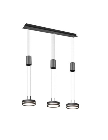 Lámpara de techo 3 luces colgantes FRANKLIN altura regulable 9W 3x 1050lm, 3000K IP20 Antracita