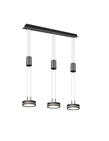 Luminária de teto pendente FRANKLIN com 3 lâmpadas, altura ajustável, 9W 3x 1050lm, 3000K IP20 antracite