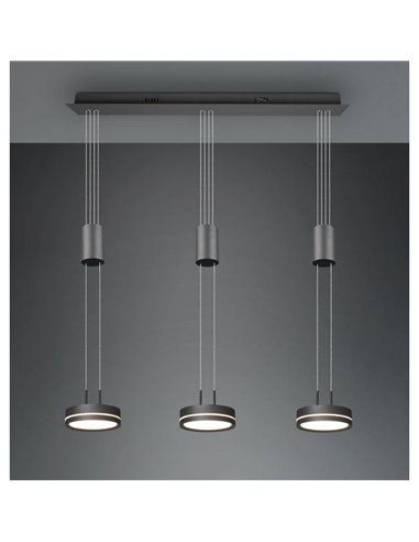 Lámpara de techo 3 luces colgantes FRANKLIN altura regulable 9W 3x 1050lm, 3000K IP20 Antracita