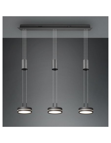 Suspension FRANKLIN à 3 lumières, hauteur réglable, 9 W, 3 x 1050 lm, 3000 K, IP20, anthracite