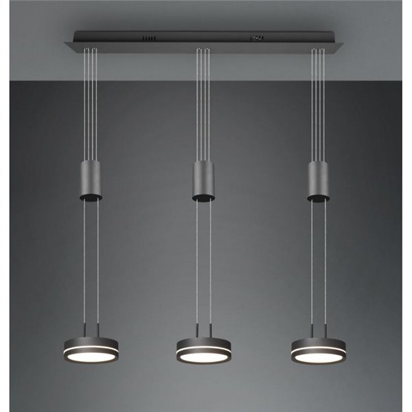 Lámpara de techo 3 luces colgantes FRANKLIN altura regulable 9W 3x 1050lm, 3000K IP20 Antracita