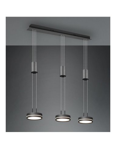 Lámpara de techo 3 luces colgantes FRANKLIN altura regulable 9W 3x 1050lm, 3000K IP20 Antracita