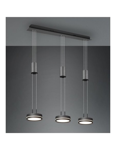 Lámpara de techo 3 luces colgantes FRANKLIN altura regulable 9W 3x 1050lm, 3000K IP20 Antracita