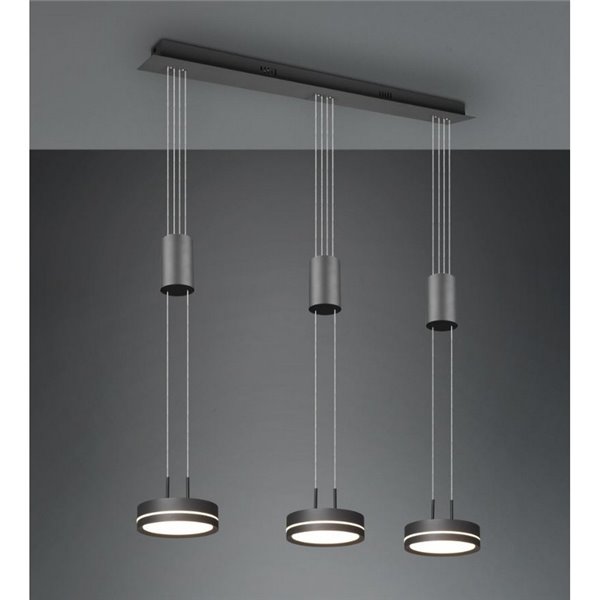 Lámpara de techo 3 luces colgantes FRANKLIN altura regulable 9W 3x 1050lm, 3000K IP20 Antracita