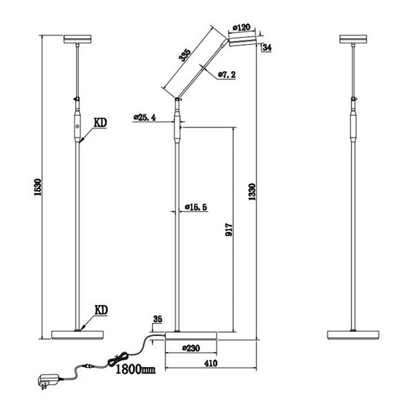 Lampadaire LED FRANKLIN 6,5 W, 1 x 650 lm, intensité variable 2700 + 3200 + 4000 K, nickel mat