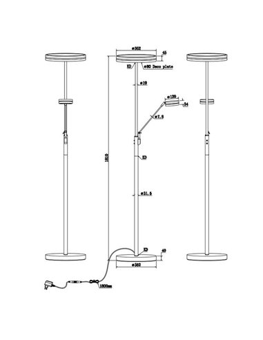 Lampadaire FRANKLIN 35-6,5 W 4100-650 lm 2700+3200+4000 K IP20 avec bras de lecture, nickel mat