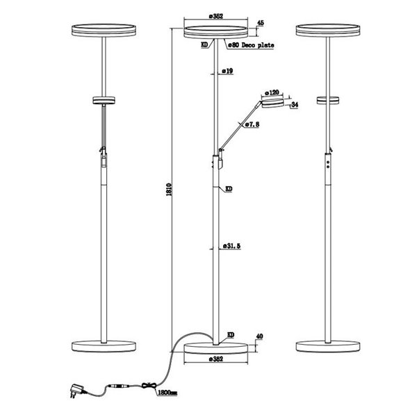 Lampadaire FRANKLIN 35-6,5 W 4100-650 lm 2700+3200+4000 K IP20 avec bras de lecture, nickel mat