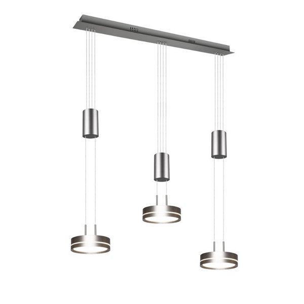Luminária de teto pendente FRANKLIN com 3 lâmpadas, altura ajustável, 9W 3x 1050lm, 3000K, IP20, níquel fosco.