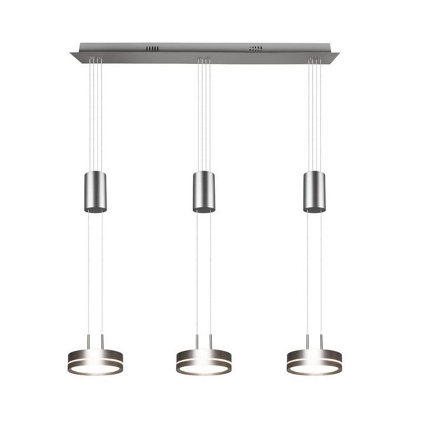 Luminária de teto pendente FRANKLIN com 3 lâmpadas, altura ajustável, 9W 3x 1050lm, 3000K, IP20, níquel fosco.