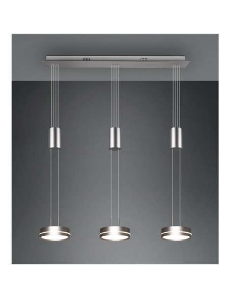 Lámpara de techo 3 luces colgantes FRANKLIN altura regulable 9W 3x 1050lm, 3000K IP20 Níquel mate