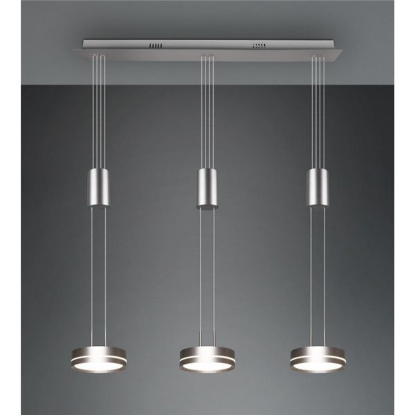 Lámpara de techo 3 luces colgantes FRANKLIN altura regulable 9W 3x 1050lm, 3000K IP20 Níquel mate