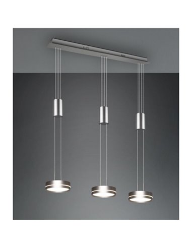 Lámpara de techo 3 luces colgantes FRANKLIN altura regulable 9W 3x 1050lm, 3000K IP20 Níquel mate