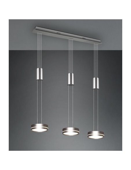 Luminária de teto pendente FRANKLIN com 3 lâmpadas, altura ajustável, 9W 3x 1050lm, 3000K, IP20, níquel fosco.