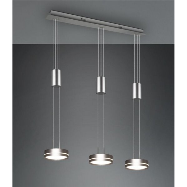Suspension FRANKLIN à 3 lumières, hauteur réglable, 9 W, 3 x 1050 lm, 3000 K, IP20, nickel mat
