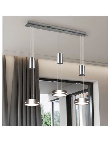 Lámpara de techo 3 luces colgantes FRANKLIN altura regulable 9W 3x 1050lm, 3000K IP20 Níquel mate