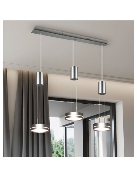 Lámpara de techo 3 luces colgantes FRANKLIN altura regulable 9W 3x 1050lm, 3000K IP20 Níquel mate