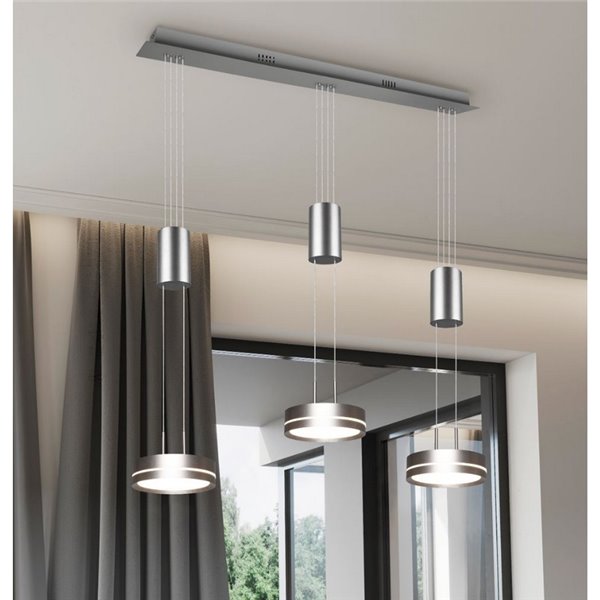 Luminária de teto pendente FRANKLIN com 3 lâmpadas, altura ajustável, 9W 3x 1050lm, 3000K, IP20, níquel fosco.