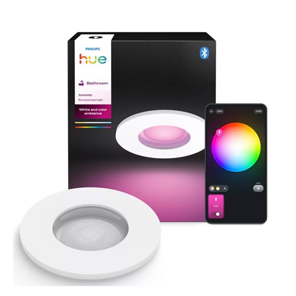 Luminária de embutir LED inteligente XAMENTO HUE, branca, GU10, 4,2 W, 400 lúmens, recorte de Ø70 mm, IP44, para banheiro