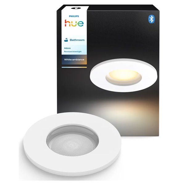 ADORE HUE Luminária de embutir LED inteligente para banheiro, branca, GU10, 4,2 W, 400 lúmens, recorte de Ø70 mm, IP44