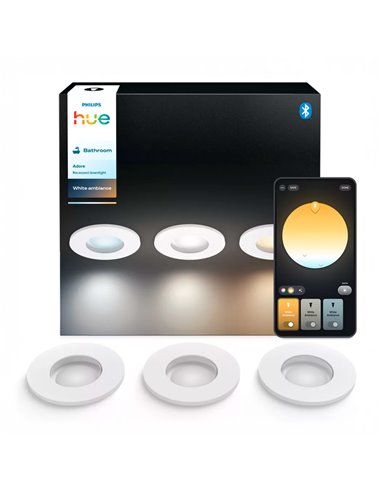 Lot de 3 spots encastrés intelligents LED ADORE HUE pour salle de bain, blancs, 4,2 W, 400 lm, diamètre de découpe Ø 70 mm, IP44