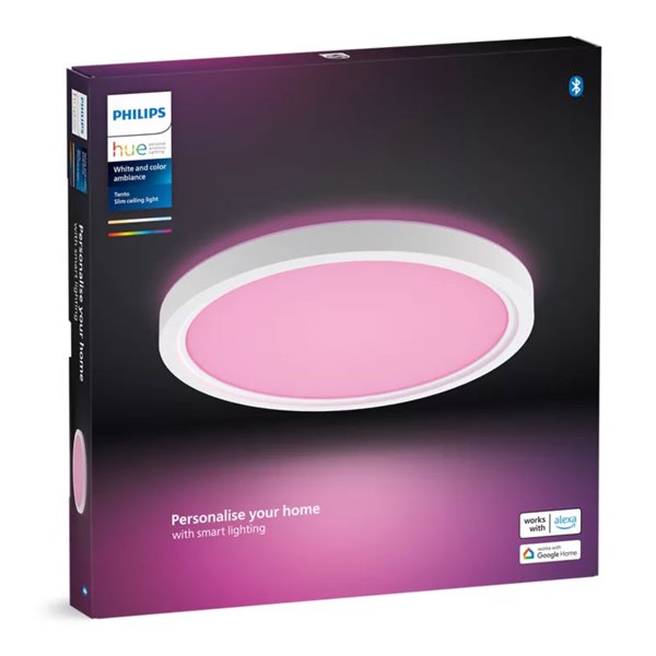 Plafón de techo LED inteligente redondo S HUE SLIM CEILING blanco, 16,6W 2250Lm,  2000-6500 Hue White Color Ambiance Ø29,1cm
