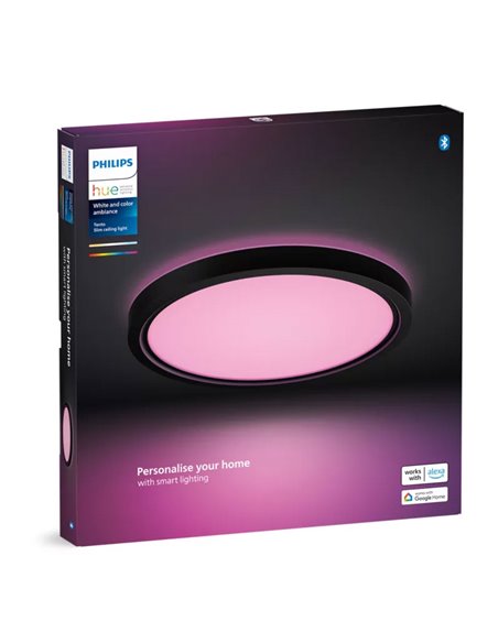Plafón de techo LED inteligente redondo S HUE SLIM CEILING negro, 16,6W 2250Lm,  2000-6500 Hue White Color Ambiance Ø29,1cm
