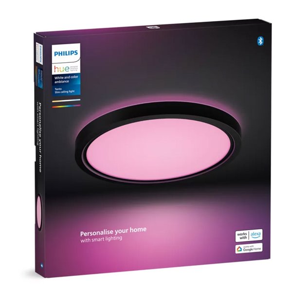 Plafón de techo LED inteligente redondo S HUE SLIM CEILING negro, 16,6W 2250Lm,  2000-6500 Hue White Color Ambiance Ø29,1cm