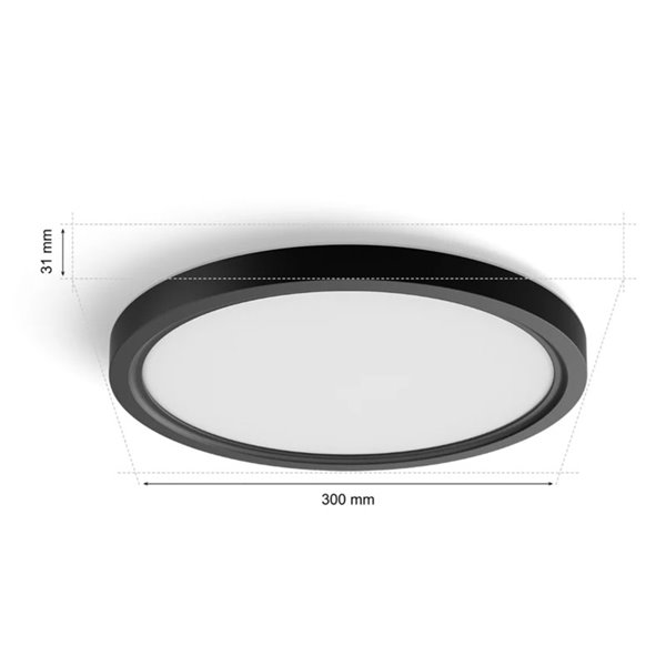 Plafón de techo LED inteligente redondo S HUE SLIM CEILING negro, 16,6W 2250Lm,  2000-6500 Hue White Color Ambiance Ø29,1cm