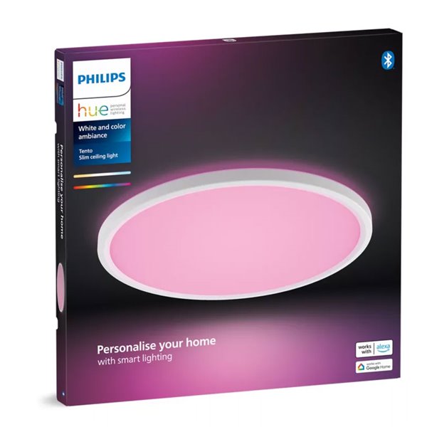 Plafón de techo LED inteligente redondo M TENTO HUE SLIM CEILING blanco, 23W 3100Lm,  2000-6500 Hue White Color Ambiance Ø42,1cm