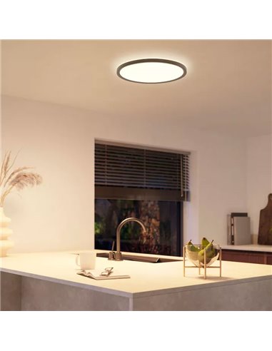 Plafón de techo LED inteligente redondo M TENTO HUE SLIM CEILING negro, 23W 3100Lm,  2000-6500 Hue White Color Ambiance Ø42,1cm