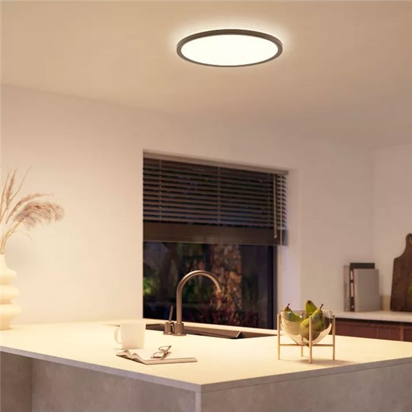 Plafón de techo LED inteligente redondo M TENTO HUE SLIM CEILING negro, 23W 3100Lm,  2000-6500 Hue White Color Ambiance Ø42,1cm