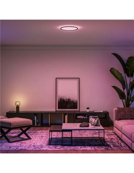 Plafón de techo LED inteligente redondo M TENTO HUE SLIM CEILING negro, 23W 3100Lm,  2000-6500 Hue White Color Ambiance Ø42,1cm