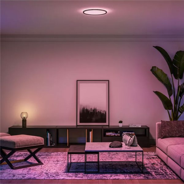 Plafón de techo LED inteligente redondo M TENTO HUE SLIM CEILING negro, 23W 3100Lm,  2000-6500 Hue White Color Ambiance Ø42,1cm