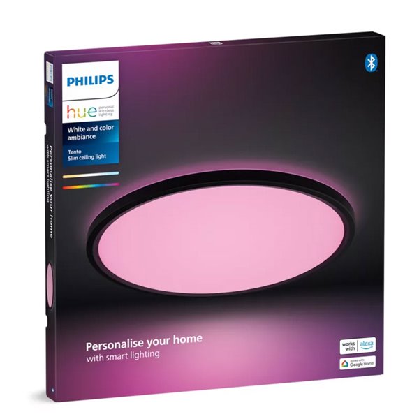 Plafón de techo LED inteligente redondo M TENTO HUE SLIM CEILING negro, 23W 3100Lm,  2000-6500 Hue White Color Ambiance Ø42,1cm
