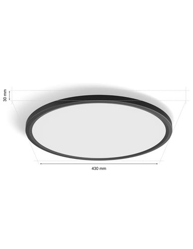 Plafón de techo LED inteligente redondo M TENTO HUE SLIM CEILING negro, 23W 3100Lm,  2000-6500 Hue White Color Ambiance Ø42,1cm
