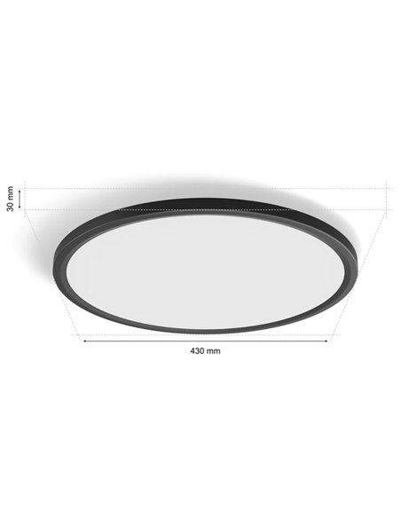 Plafón de techo LED inteligente redondo M TENTO HUE SLIM CEILING negro, 23W 3100Lm,  2000-6500 Hue White Color Ambiance Ø42,1cm