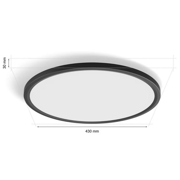 Plafón de techo LED inteligente redondo M TENTO HUE SLIM CEILING negro, 23W 3100Lm,  2000-6500 Hue White Color Ambiance Ø42,1cm