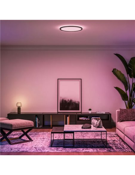 Plafón de techo LED inteligente redondo XL TENTO HUE SLIM CEILING negro, 25W 3500Lm,  2000-6500 Hue White Color Ambiance Ø54,2cm